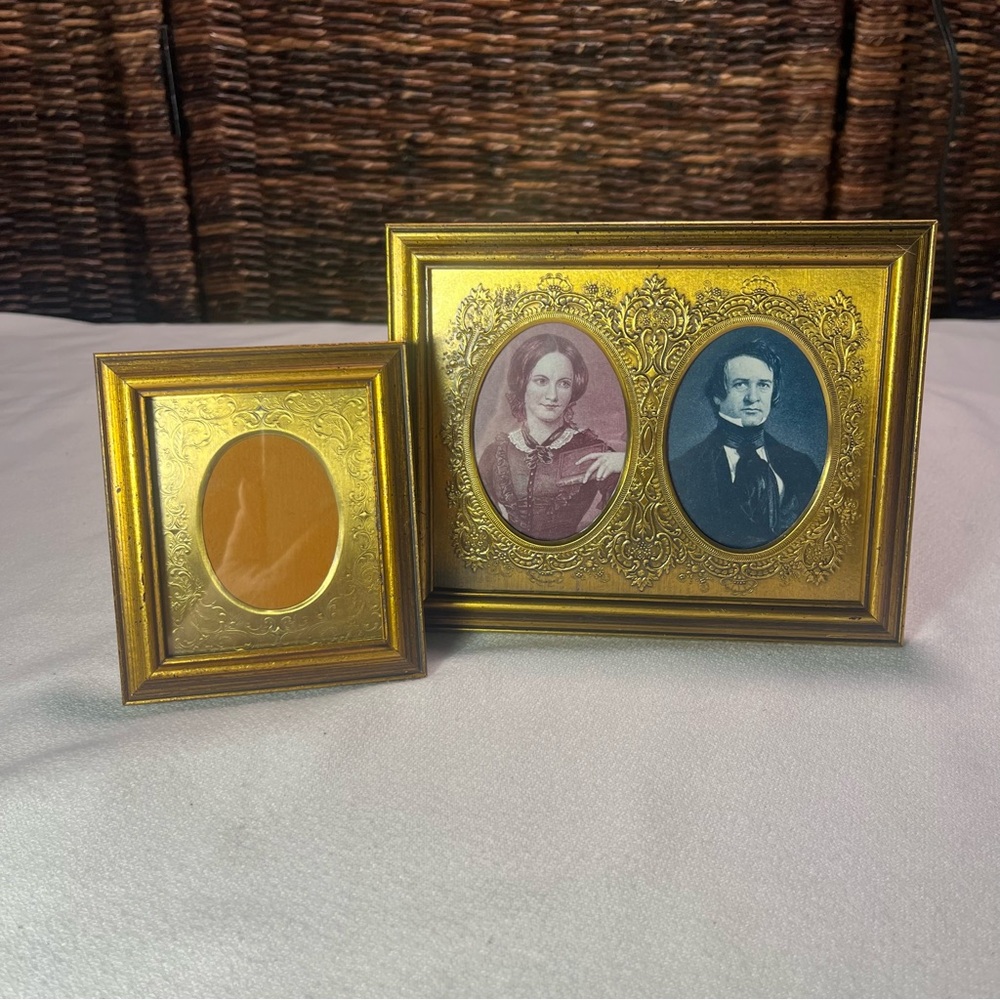 Two Gold Photo Frames W/ Embossed Tin Inner Frame